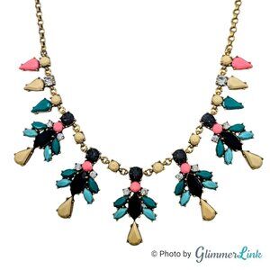 J Crew Floral Rhinestone Statement Bib Necklace Multicolor Gold Tone 18"